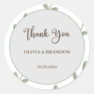 Pegatina Redonda Boda de color de agua de la vegetación minimalista