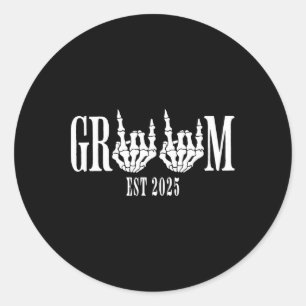 Pegatina Redonda Boda de compromiso de Halloween Bride Groom Skelet