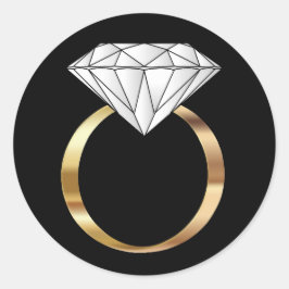 Pegatina Redonda Boda de compromiso de oro negro del anillo de diam