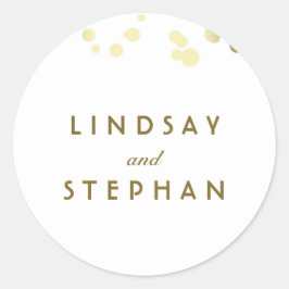 Pegatina Redonda Boda de Confetti Blanco y Oro