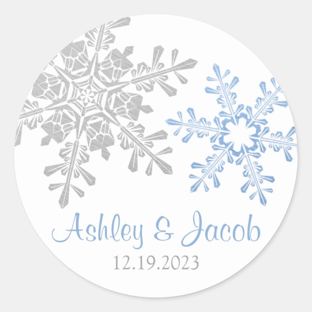 Pegatina Redonda Boda de copos de nieve Lapis Blue Silver (Anverso)