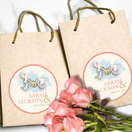 Pegatina Redonda Boda de coral de palomas románticas