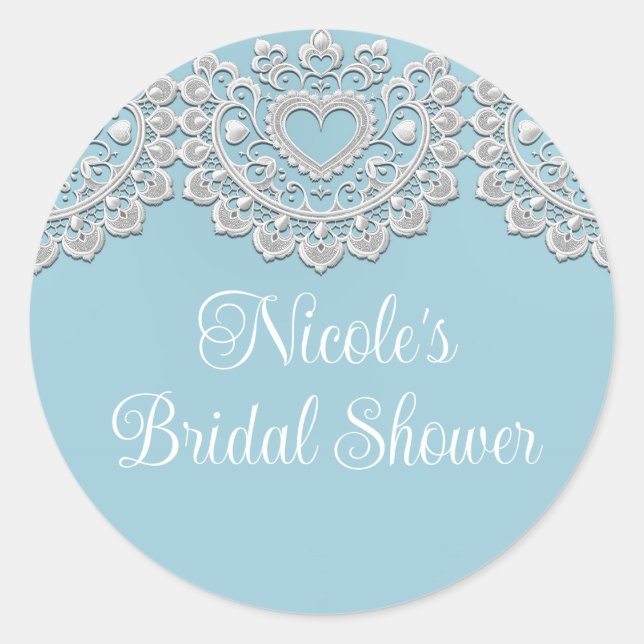 Pegatina Redonda Boda de corazón azul turquesa blanco (Anverso)