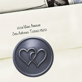 Pegatina Redonda Boda de corazones entrelazados azul marino dos