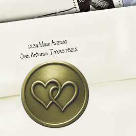 Pegatina Redonda Boda de corazones entrelazados en verde oliva