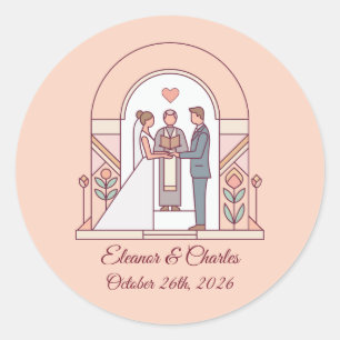 Pegatina Redonda Boda de Cuento de Art Deco