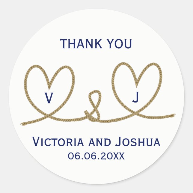 Pegatina Redonda Boda de cuerdas de cuerdas azul de la Marina Náuti (Anverso)