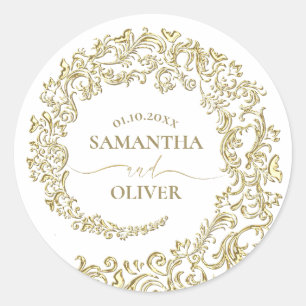 Pegatina Redonda Boda de Damasco de Oro