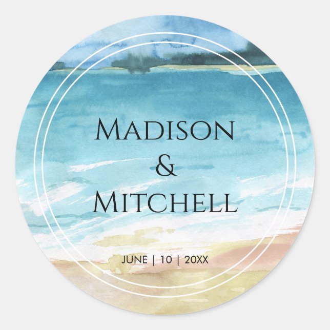 Pegatina Redonda Boda de destino de marea acuática (Anverso)