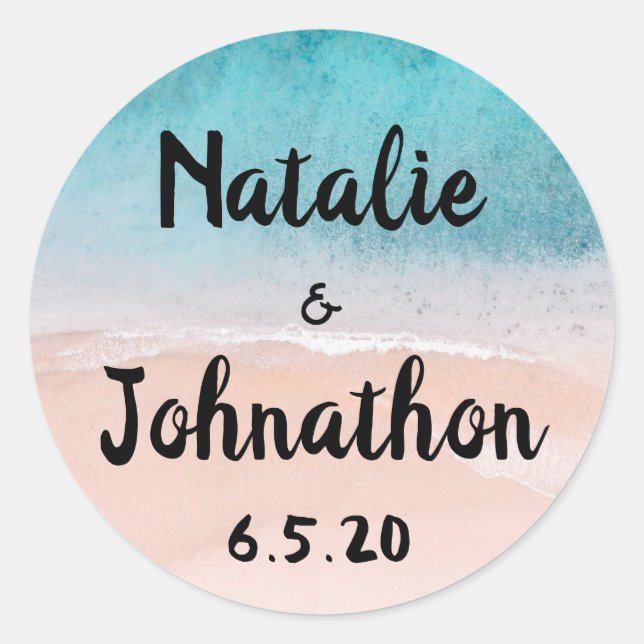 Pegatina Redonda Boda de destino de Ocean Beach Seaside (Anverso)