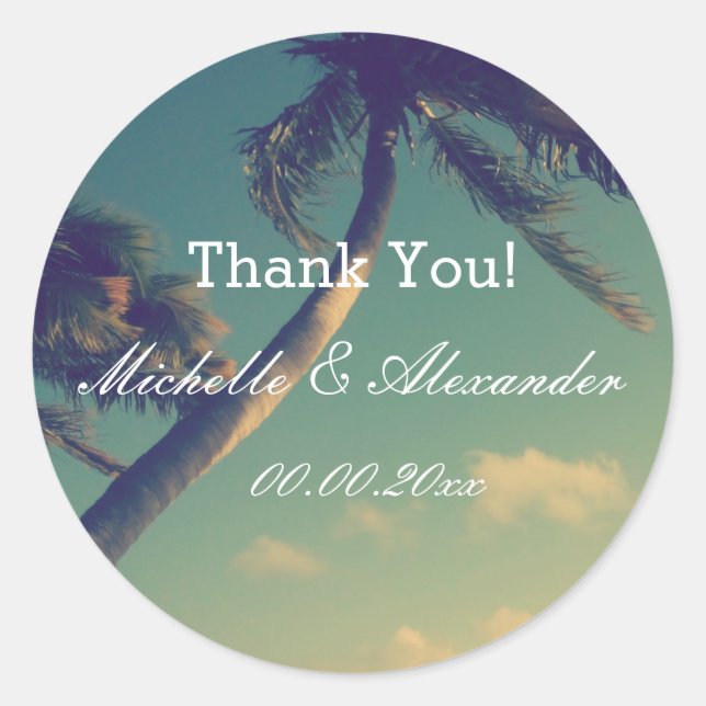 Pegatina Redonda Boda de destino de playa favorece a pegatinas y fo (Anverso)