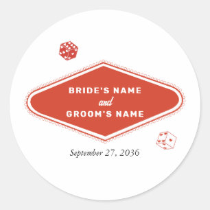 Pegatina Redonda Boda de destino del Casino de Las Vegas - Blanco R