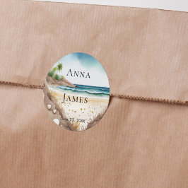 Pegatina Redonda Boda de destino tropical del océano marítimo de ve