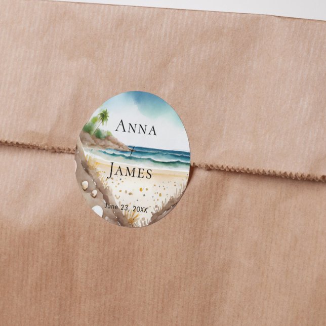 Pegatina Redonda Boda de destino tropical del océano marítimo de ve (Subido por el creador)