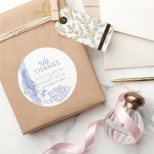 Pegatina Redonda boda de dibujo tropical azul gracias