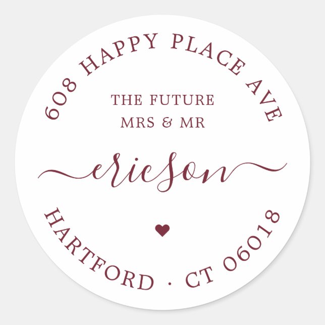 Pegatina Redonda Boda De Direcciones De Retorno De Guión Moderno (Anverso)