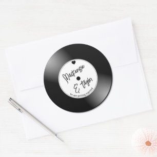 Pegatina Redonda Boda de discos de vinilo retro