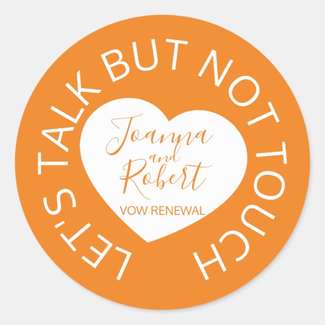 Pegatina Redonda Boda de distancia social naranja de cuidados (Anverso)