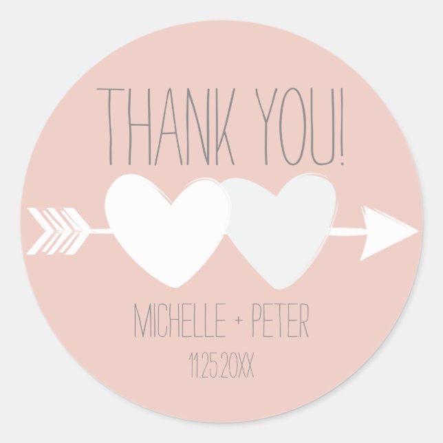 Pegatina Redonda Boda de dos corazones (Anverso)