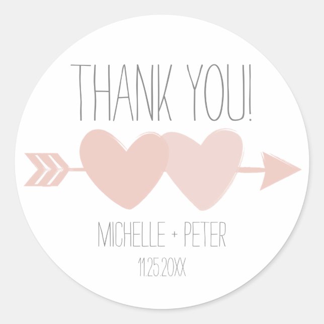 Pegatina Redonda Boda de dos corazones (Anverso)