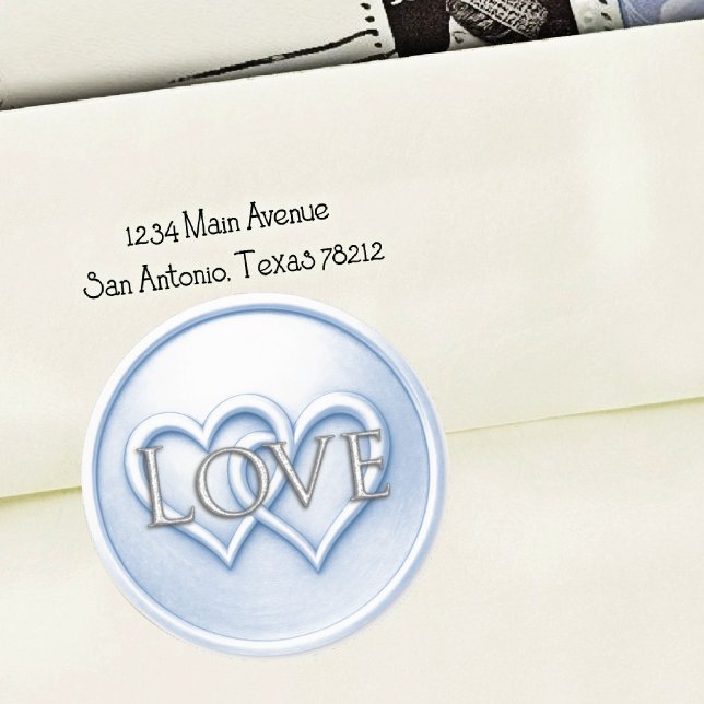 Pegatina Redonda Boda de dos corazones entrelazados de azul suave (Subido por el creador)