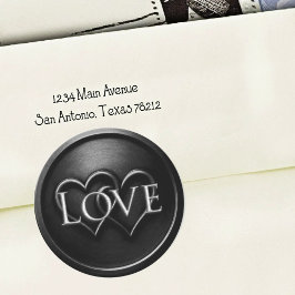 Pegatina Redonda Boda de Dos Corazones Entrelazados Negros