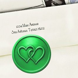 Pegatina Redonda Boda de dos corazones entrelazados verdes