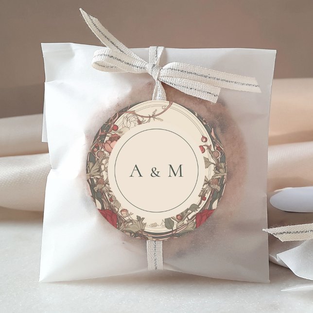 Pegatina Redonda Boda de edad floral antigua de estilo Art Nouveau (Subido por el creador)