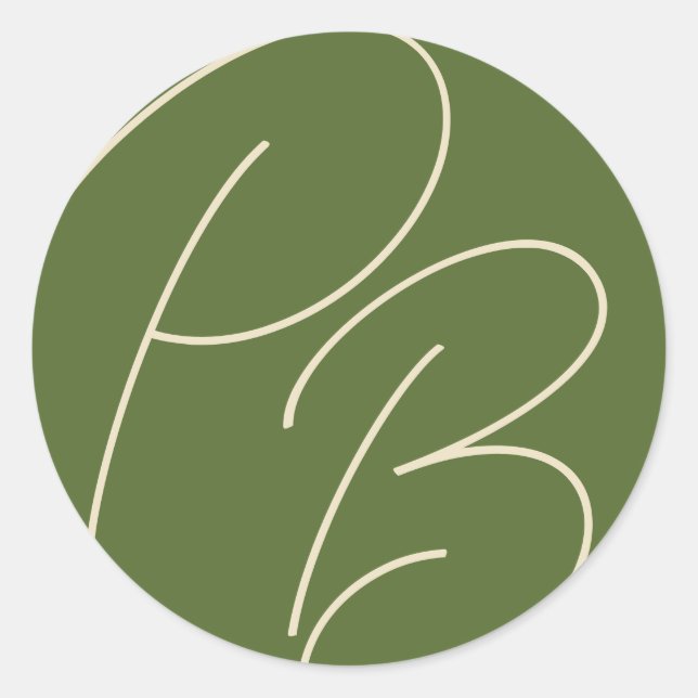 Pegatina Redonda Boda de Encanto Verde Oleícola Monogramado (Anverso)