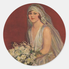 Pegatina Redonda Boda de época, retrato de novia victoriana