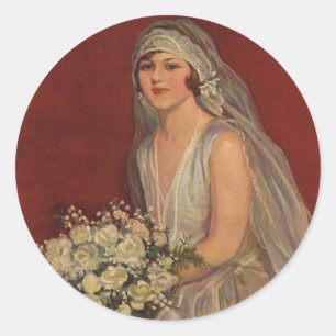 Pegatina Redonda Boda de época, retrato de novia victoriana