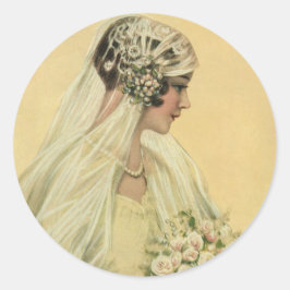 Pegatina Redonda Boda de época, retrato de novia victoriana