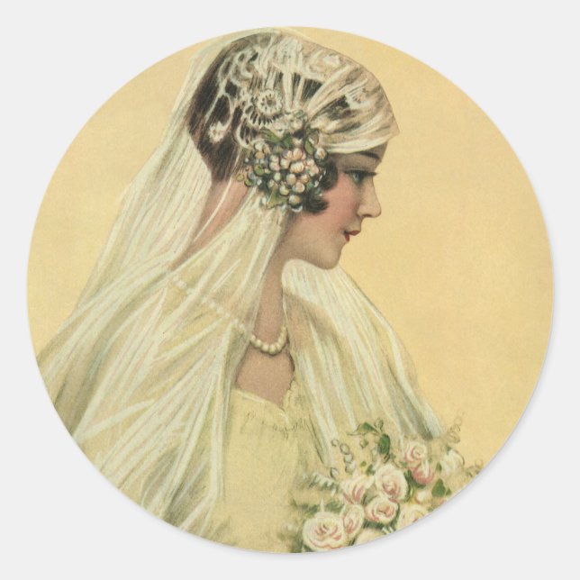 Pegatina Redonda Boda de época, retrato de novia victoriana (Anverso)
