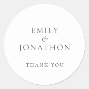 Pegatina Redonda Boda de escritura gris simple gracias