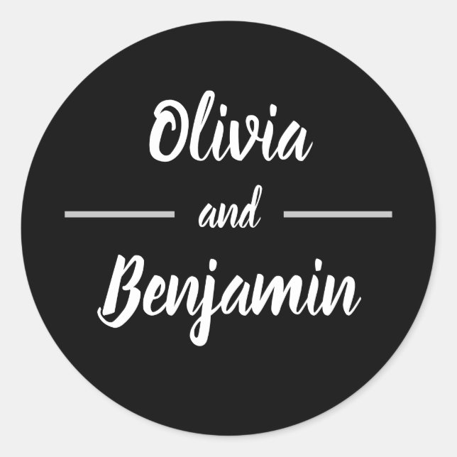 Pegatina Redonda Boda de escritura manuscrita simple en negro (Anverso)