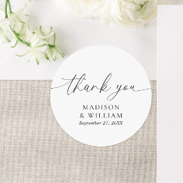 Pegatina Redonda Boda de escritura Minimalista moderna Gracias