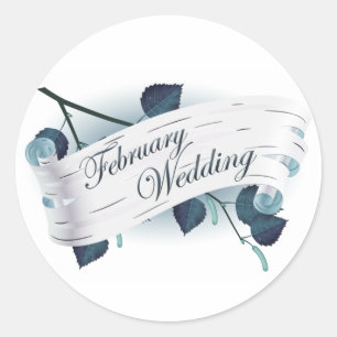 Pegatina Redonda Boda de febrero : hojas de la temporada :