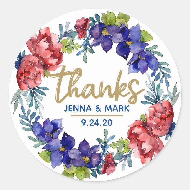 Pegatina Redonda Boda de Felicidad | Gracias a los Pegatinas partid (Anverso)