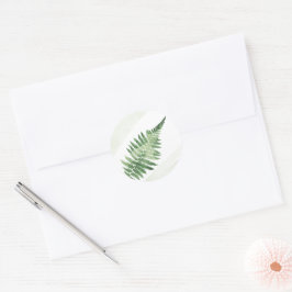 Pegatina Redonda Boda de Fern Verde minimalista