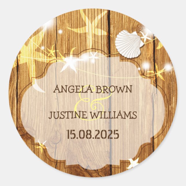 Pegatina Redonda Boda de Festividades de Beach String Lights (Anverso)