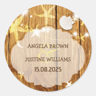 Pegatina Redonda Boda de Festividades de Beach String Lights