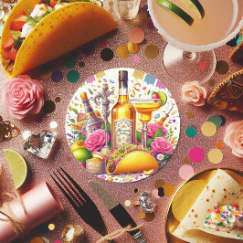 Pegatina Redonda Boda de Fiesta Tequila