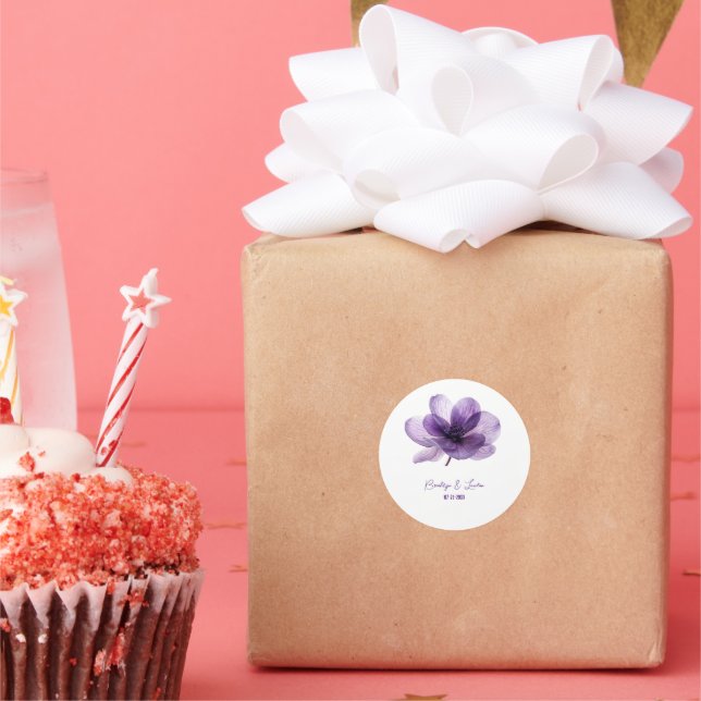 Pegatina Redonda Boda de Flor Morado Gorgoso (Fiesta)