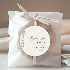 Pegatina Redonda Boda de Flor Silvestre Ivory Boho Fall Gracias