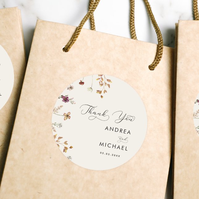 Pegatina Redonda Boda de Flor Silvestre Ivory Cream Boho Fall Graci (Subido por el creador)