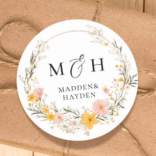 Pegatina Redonda Boda de Flor Silvestre Rustic Neutral Boho Floral