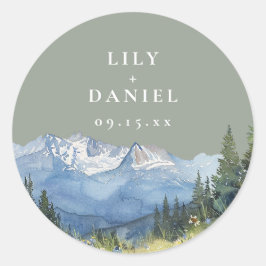 Pegatina Redonda Boda de Flor Silvestre Sage Green Watercolor Mount