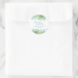 Pegatina Redonda Boda de Flor Tropical Pintado A Mano