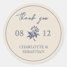 Pegatina Redonda Boda de flores azules de época