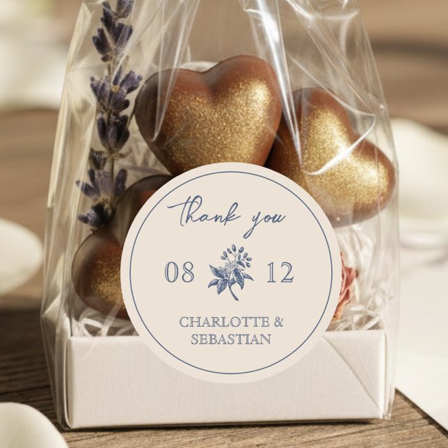 Pegatina Redonda Boda de flores azules de época (Subido por el creador)